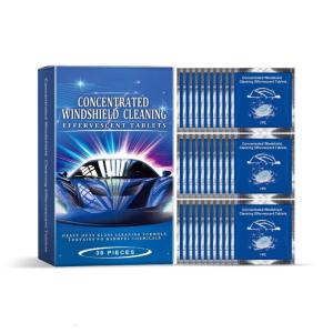 30pcs Windshield Cleaning Tablets Fast Dissolving Effervescent Glass Cleaner Upgrades for Anti Fog & Rain Protection