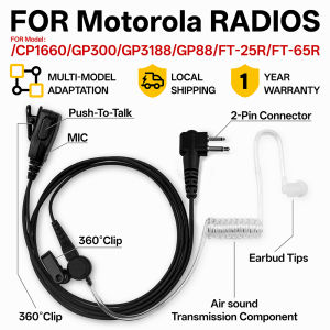 Walkie Talkie Earpiece 2 Pin Security Acoustic Tube Earpiece Headset with Mic Compatible with Motorola CP1660  GP3188 XIR P3688  CP300 GP300 GP308 GP68  Two Way Radio