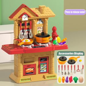 Function Kitchen Toys For Girls Villa House Kitchen toys Spray Simulation Luxury Kitchenware Set