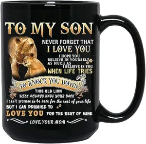 Shqiueos Christmas Gifts for Son from Mom-to My Son Lion Mug 11 Oz Son Birthday Gifts from Mom I Love You Son Gifts Inspirational Valentines Day Fathers Day Gifts for Kids Men Son