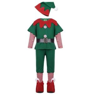 TRFQBJ 2024 Christmas Elf Costume Kid Adult Green Cosplay Clothing Year Parent-Child Family Matching Outfits