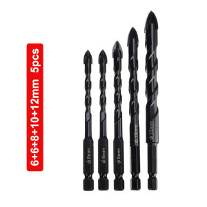 Bộ 5 mũi khoan đa năng chân lục giác 4 cạnh thép đen Nhật 12mm 10mm 8mm 6mm khoan kính thủy đinh gạch ốp lát đá hóa cương nhôm đồng sắt mũi khoan gỗ đá granit gạch men mũi khoan tường mui khoan da nang