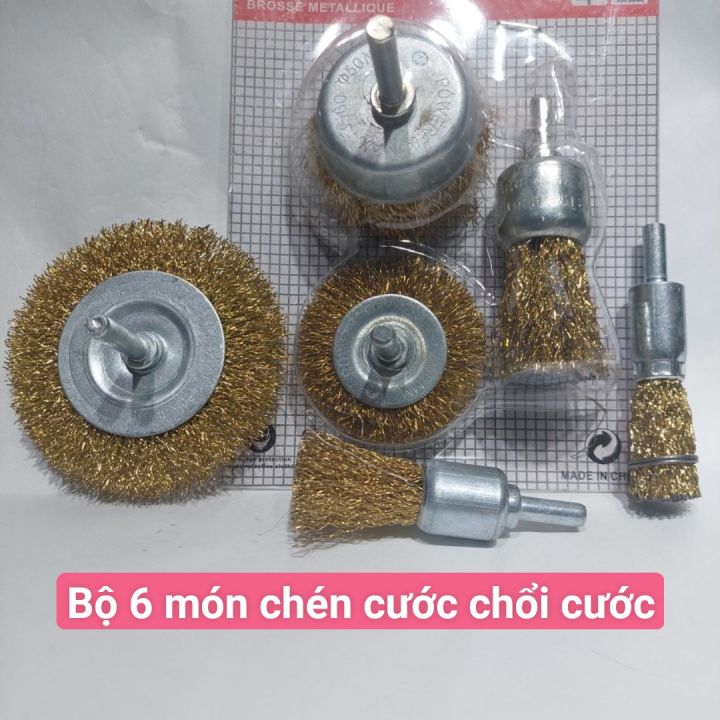 bộ 3/5/6 chén cước chổi cước đĩa cước gắn máy khoan cầm tay , đánh sạch ...