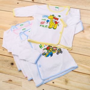 Bộ 3 áo sơ sinh tay Ngắn trắng bác sĩ cúc lệch cho bé từ 0 - 12 tháng