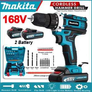 Makita 168V Brushless Cordless Drill Set with 2 Batteries Rapid Charging Stepless Speed Control and Star Protection for Woodworking & Motorcycle - Japan Made