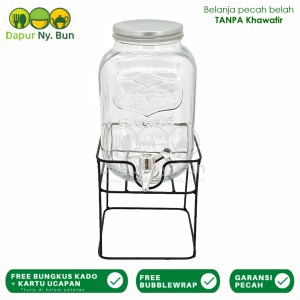 Dispenser Air Minum Toples Kaca 4 Liter Plus Kran dan Stand Besi