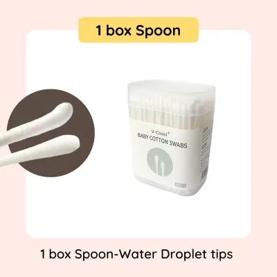 V-Coool Baby Cotton Swab Dual Tips Ear Wax Spoon Scoop Newborn Infant Daily Cleaning Cotton Bud Double Head Natural and Safety Adult Clean Nose Belly Button by 8miles