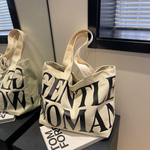 GentleWoman Trendy Minimalist Canvas Tote Bag New Style with Letter Printing Shoulder Bag