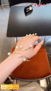 2PCS Simple Geometric Pearl Winding Line Ring Bracelet Set Personality Female Fashion Accessories