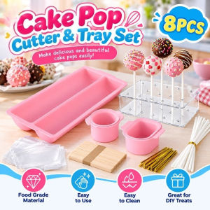 Cake Pop Mold Set Non-Stick Lollipop Baking Cutter with Acrylic Stand Reusable DIY Dessert Tool Home