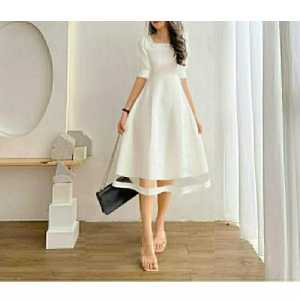 TERLARIS DRES NINDY KOMBINASI TILE SCUBA/DRES KEKINIAN/DRES KANTOR/DRES CANTIK SIZE S.M.L.XL
