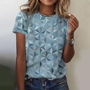 [Local Stock] ZEEMIN Geometric Pattern Womens T-Shirts Colorful 3D Print O-Neck Short Sleeve T Shirt Y2k Tops Casual Harajuku Tees Female Clothing