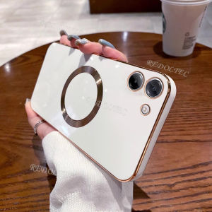 เคสสำหรับ POCO M7 Pro 5G อัลตร้าพร้อมเคสวงแหวนแม่เหล็กเคลือบ6D ซิลิโคนป้องกัน Lensa Kontak หลังที่ครอบสำหรับ Xiaomi POCO M7Pro POCOM7 Pro