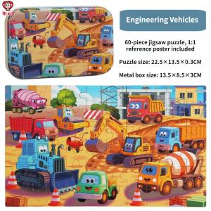 [SG Seller]Cartoon Themed 60pcs Wooden Jigsaw Puzzle With Tin Storage  Animal Vehicle Fairy Tale Kids Early Education