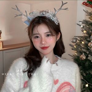 QLMYKP โบว์คริสต์มาส กิ๊บคริสมาสต์ คาดผมคริสต์มาส ที่คาดผมคริสมาสต์ เขากวางคริสมาส การตกแต่งสุขสันต์วันคริสต์มาส กิ๊บติดผมคริสต์มาส โบว์น๊อต ชุดปักเลื่อม กิ๊บติดผมเขากวางเด็ก ไม่ซ้ำใคร ซานตาคลอส Headabnd คริสต์มาส สาวๆ