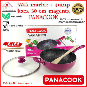 PANACOOK stir wok 30cm + tutup + sodet kayu teflon anti lengket magenta / panci masak wajan penggorengan gagang