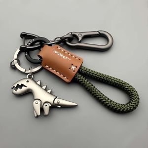 New Dinosaur Car Keychain Exquisite Cute Girl Keychain Pendant High Quality Leather Rope Key Ring Motorcycle Key Holder Handbag Decoration Outdoor Travel Gift