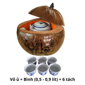 Bộ bình ủ trà trái dừa Lộc tấn vinh hoa / Bình trà (ấm tích) 04 - 09 lít / Hàng sản xuất thủ công xưởng tại Bến Tre