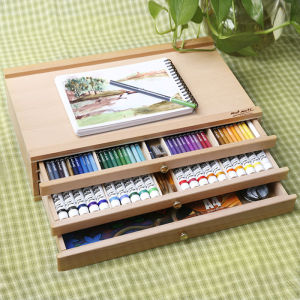 Hộp Đựng Nhiều Tầng Bằng Gỗ Nguyên Miếng Hộp Dụng Cụ Vẽ Tranh Hộp Đựng Ngăn Kéo Ba Tầng Giá Vẽ Để Bàn Đồ Dùng Nghệ Thuật Mont Marte Đồ Dùng Nghệ Thuật Bút Chì Cọ Màu Pastel