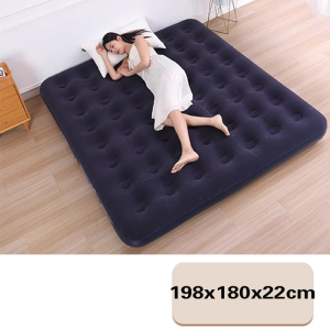 เตียงลม สีน้ําเงิน Flocked Air Beds เตียงลมกลางแจ้ง เคลือบหน้ากำมะหยี่อย่างดี ทนทาน แข็งแรง พร้อมปั๊มลมไฟฟ้า