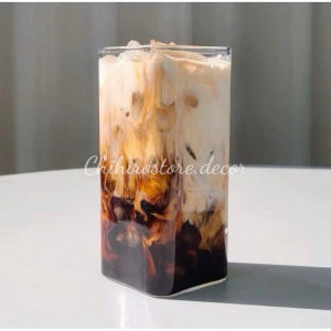 Ly/cốc cà phê chịu nhiệtly thuỷ tinh vuông trong suốt mỏng decor Hàn Quốcly uống matcha nước ép-Chihirostore.decor