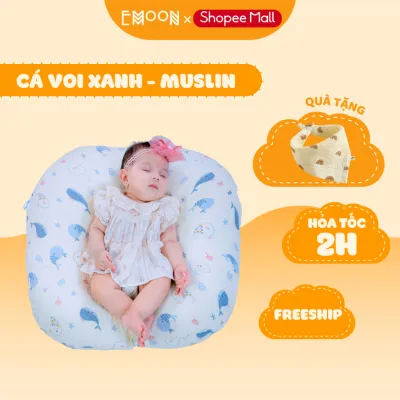 Gối chống trào ngược EMOON chất liệu muslin cao cấp thấm hút mồ hôi an toàn cho bé giảm thiểu tình trạng nôn trớ sau ăn