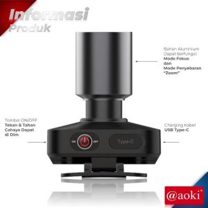 AOKI SENTER KEPALA LED ZOOM AK-3685A & AK-3686K 60W / CAHAYA SUPER TERANG / JARAK JAUH LASER