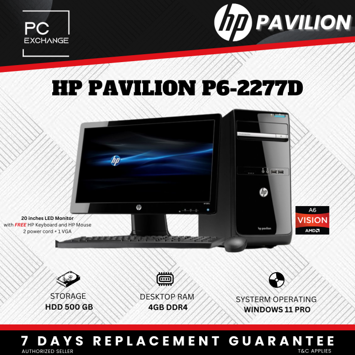 Hp Pavilion P6 2277d Amd A6 Series Ddr4 Ram 4gb Hdd 500gb Full Set Computer Pc Lazada Ph 9431