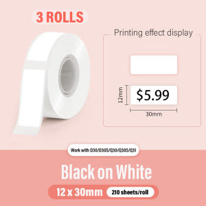 White Thermal Label Sticker For Phomemo D30/D30/Q30/Q30S/Q31 Printer3 Rolls Per Box
