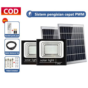 【beli 1 grati 1】lampu sorot tenaga surya solar tahan air IP67 outdoor 600W led matahari panel surya tembak taman cahaya putih Kontrol Cahaya Cerdas Level Kabel 5 meter Pencahayaan otomatis dalam gelap