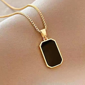 OYJR Kalung Wanita Korea Cantik Necklace for Women Stainless Steel Black Square Anti Rust Gift
