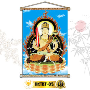Tranh Phật Treo Tường Hư Không Tạng Bồ Tát CHÂN THIỆN MỸ Chất Liệu Vải Lụa Kim Sa Khung Gỗ 40x60cm HKTBT-05