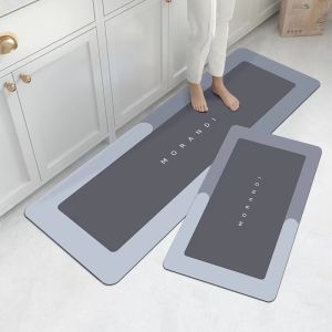 Morandi Long Kitchen Carpet DiatomiteMat kitchen runner Oil-Proof And Anti-Slip Kitchen Floor Mat Soft Bathroom Quick-Drying Absorbent alas kaki