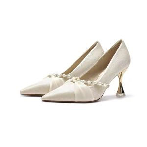 Free Shipping Elegant Pearl-Embellished Pointed-Toe Stiletto Heels For Women 2026 New Collection Sophisticated Wedding Shoes High-Heeled Shoes With A Refined Style