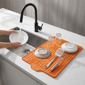 TFHDFHRG Heat Resistant Silicone Drain Mat Non-Slip Drainage Function Dish Drying Pad Multi-Functional Flexible Thick Kitchen Sink Mat Kitchen