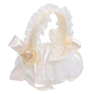 Flower Girl Basket Ribbon Bowknot Wedding Flower Basket with Ergonomic Handle for Birthday Anniversary Decoration