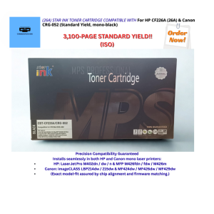 For HP CF226A (26A) & Canon CRG‑052 (Standard Yield mono-black) STAR INK COMPATIBLE TONER