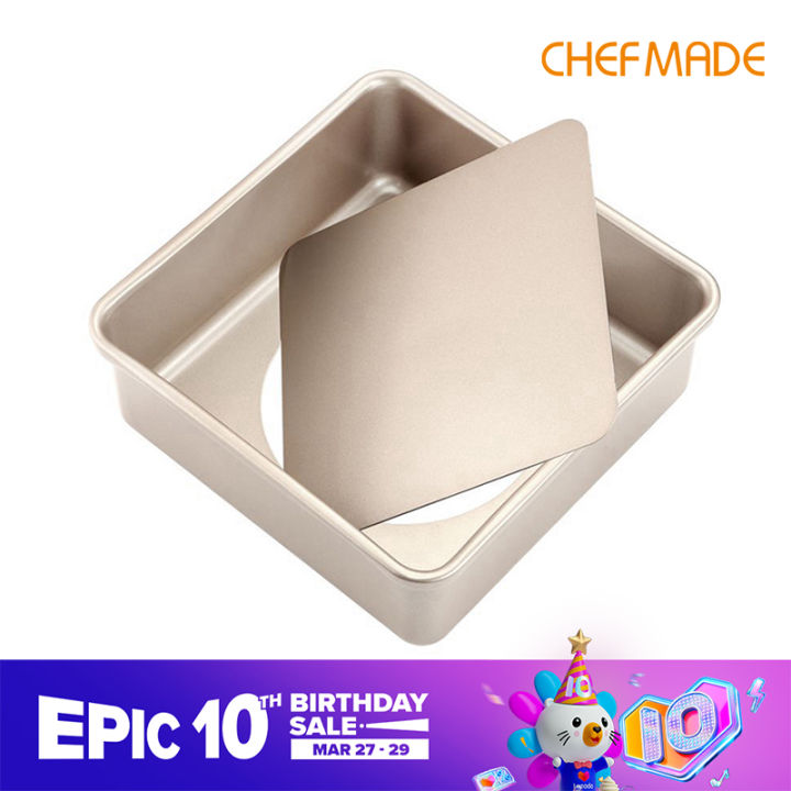 CHEFMADE Square Pan with Removable Loose Bottom Non-stick Deep  Dish Carbon Steel Cheese-Cake and Loaf Pan WK9036