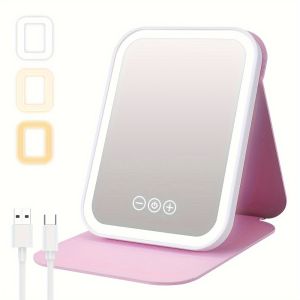 STARGOODS 3 Color Lighting Modes Travel Makeup Mirror PU Leather Foldable Cosmetic Mirrors Multifunctional Portable LED Light Mirror Dorm