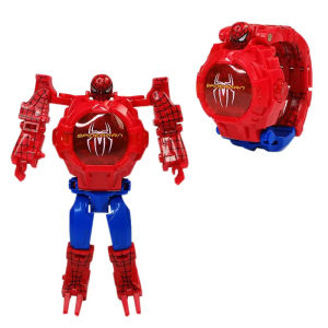 Marvels The Hulk Captain America Spiderman Cartoons Childrens Watch Deformation Robot 3d LED Luminous Watch Childrens Model Toy Watch