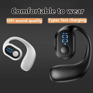 Single Ear Earphones Open Ear Wireless Bluetooth Earbuds LED Digital Display Sports Headset TWS Long Use Wearable Ear Clip Headphones with Microphone