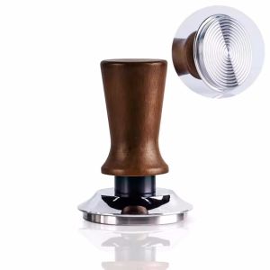 Spring Loaded Espresso Tamper 58mm Wave Threaded Stainless Steel Coffee Tamper Wooden Handle Constant Pressure Tamping Tool for Espresso Portafilter