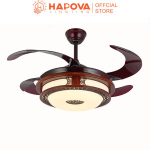 Quạt trần đèn trang trí cánh gỗ HAPOVA TIVO 8026 + Tặng kèm khiển