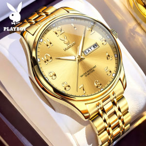 PLAYBOY watch for men fashion round dial luminous dual calendar waterproof stain steel strap men watches