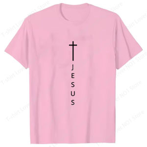 Mens Womens Summer Fashionable Casual Loose Large Cross and Jesus Letter Printed Sports Round Neck Short Sleeve T-shirt Tops