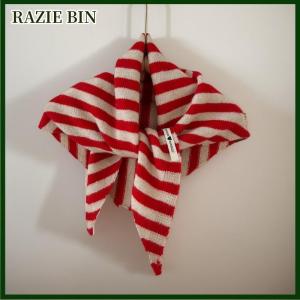 RAZIE BIN Korean Style Striped Solid Color Wool Knitted Triangular Small Scarf Shawl Headscarf Knitted Scarf Multi-functional Warm Scarf