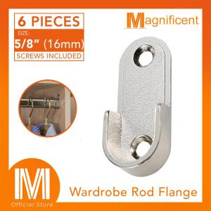 Cabinet Wardrobe Rod Oval Flange Wall Mounted for 16mm (5/8 ) End Support (6 pcs)