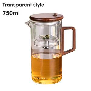 【Local Shipping】Water Separation Inner Container Teapot One Click Magnetic Switch Tea Separation Filtration Glass Tea Pot Wood Handle Tea