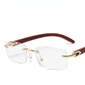 JN IMPRESSION Retro Square Rimless Sunglasses Ladies Wood Grain Legs Sunshades Plain Sunglasses Trendy