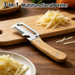 2026 NEW 3-in-1 Multifunctional Peeler Knife With Bottle Opener Slicer Shredder Peeler For Vegetable Wooden Handle Heavy Duty Japan Veggie Grater For Kitchen Use Potato Fruit Sugarcane Peeler Julienne Stainless Steel Durable And Smooth Operation